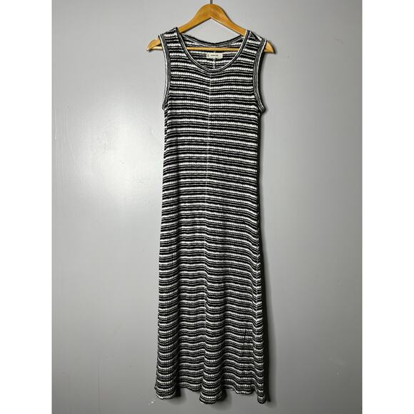 Everlane The Rib Knit A-line Tank Maxi Dress Women's Large Stripes Black White - Picture 3 of 13